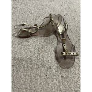 Stuart Weitzman Womens 6 EU36 Clear Aria Gold Bow Jelly Sandals Studded Strappy